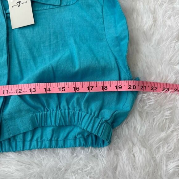 7 For All Mankind Turquoise Linen-Blend Crop Top size L NWT - Picture 5 of 6